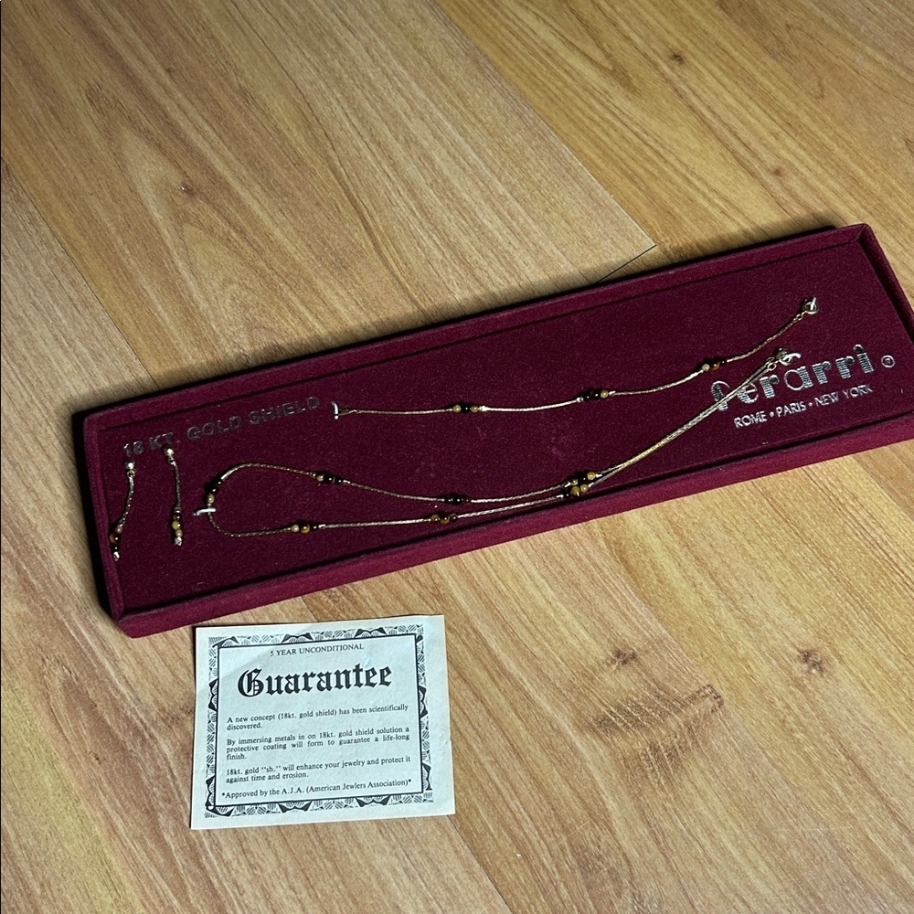 18kt Gold Shield Necklace bracelet Earring Set Vintage Ferarri Collection dainty